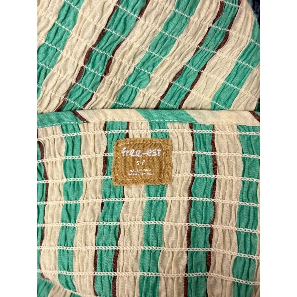 Free People Dress Small Womens Rylee Green Striped Smocked Mini